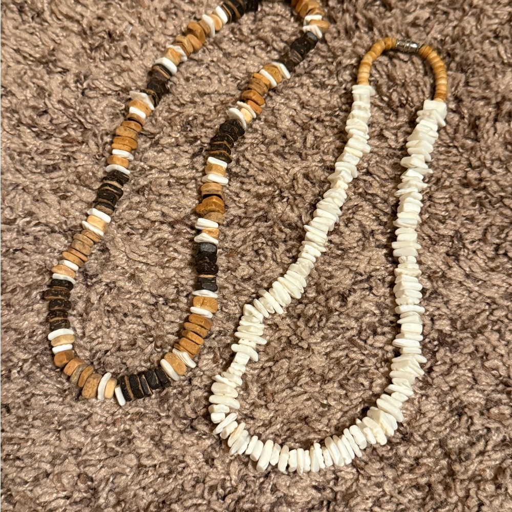 Natural Beaded Necklace Set - Brown and White